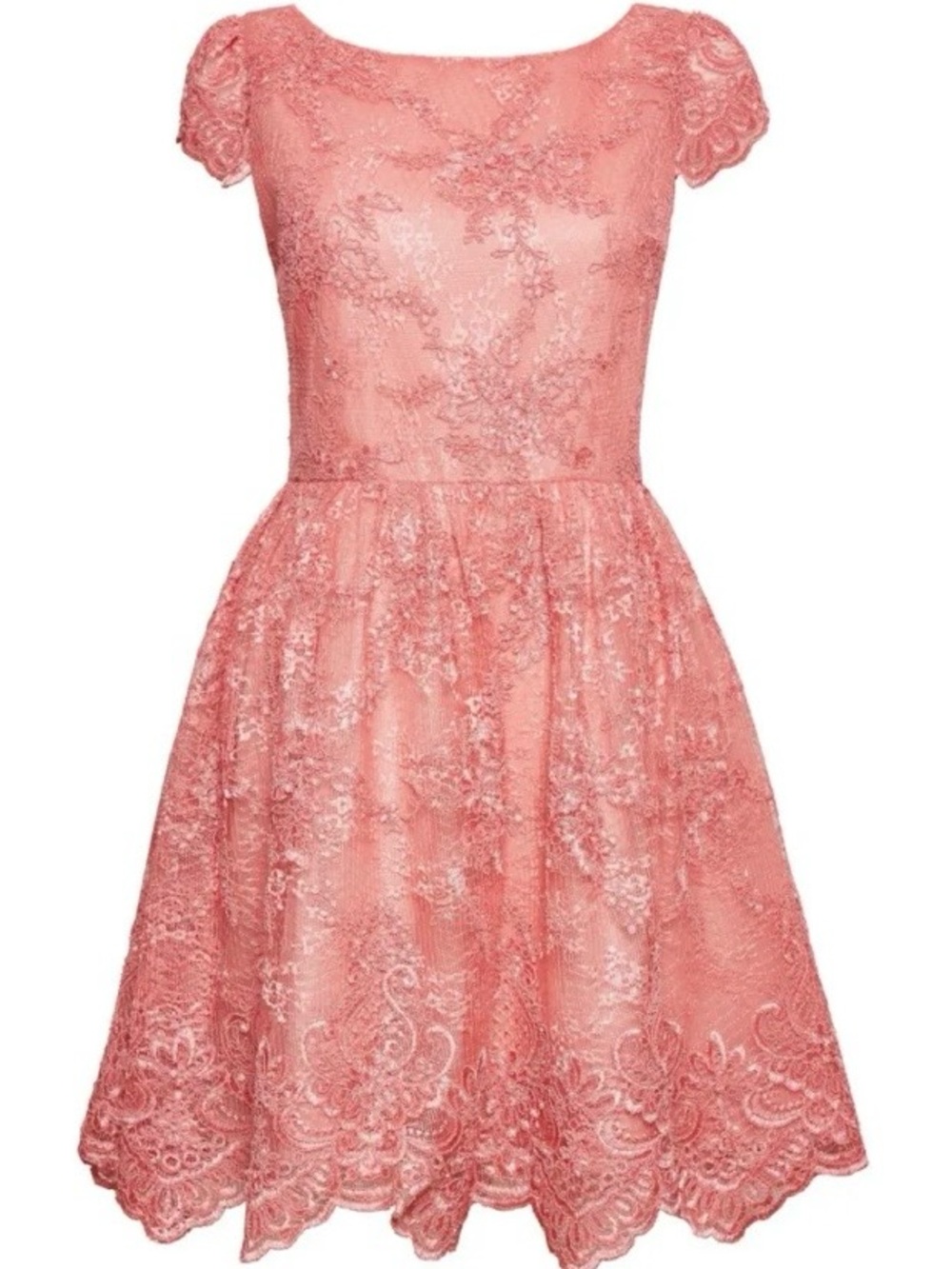 Alice + Olivia Coral Lace Fit-and-Flare Mini Dress